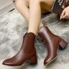 Coarse heel short women's leather boots autumn and winter new rear zipper women's large size V-mouth fashion women's boots