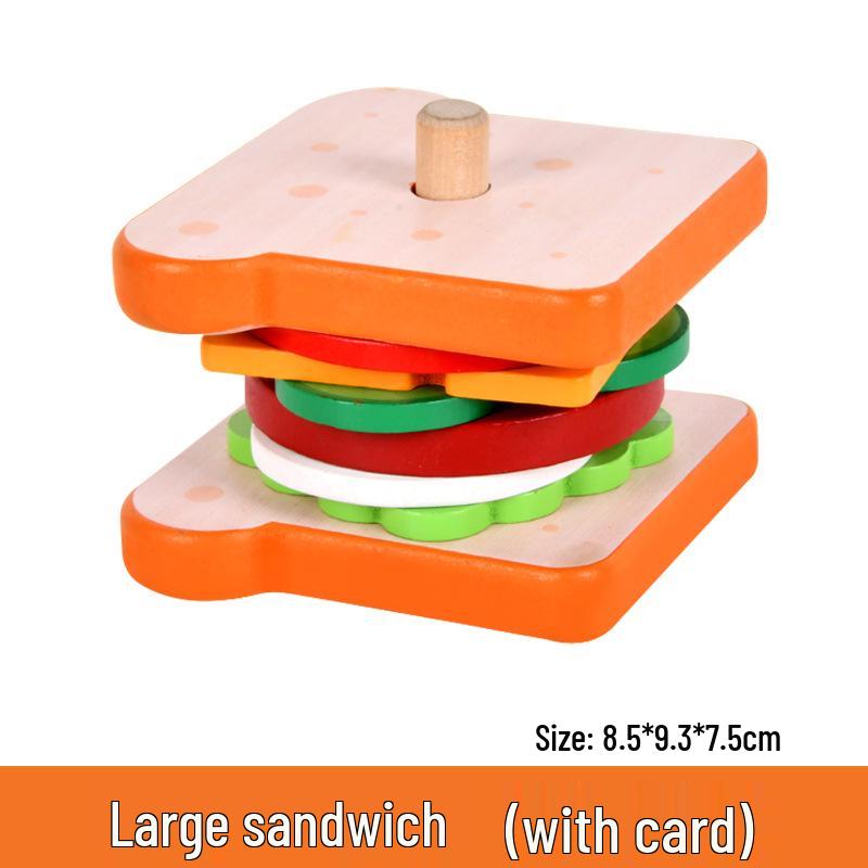 Wooden Play Food Set: French Fries, Hamburger, Bread & Pizza for Kids' Educational Role Play