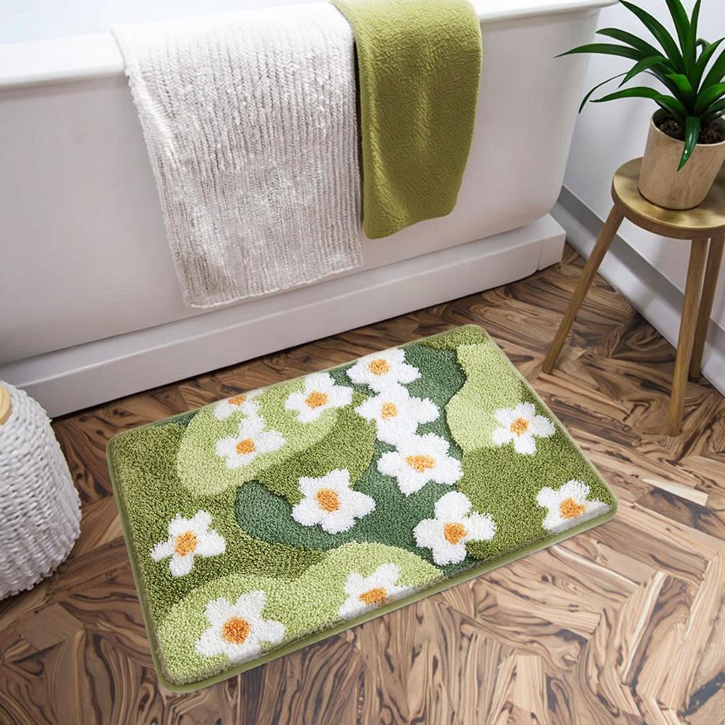 VDVSPMPN Cute Flora Pattern Three-dimensional Quick Dry Bath Mat Non-slip Water Absorbent Soft Touch Anti-Bacterial Polyester