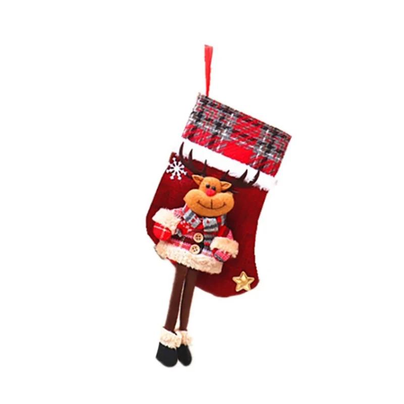 Cute Christmas Stockings Socks Fireplace Hanging Stockings Plush Personalized Home Party Decoration with Snowman Santa Elk Bear