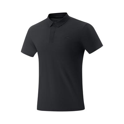 Li Ning Fitness Series Solid Color Comfortable Versatile Breathable Casual Sports Polo Shirt Men Tops Black APLU003-1