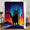 "Black Cat At Sunset with Starry Sky" Patterned Flannel Blanket Perfect for the Bedroom Living Room, Sofa, or a Little Nap