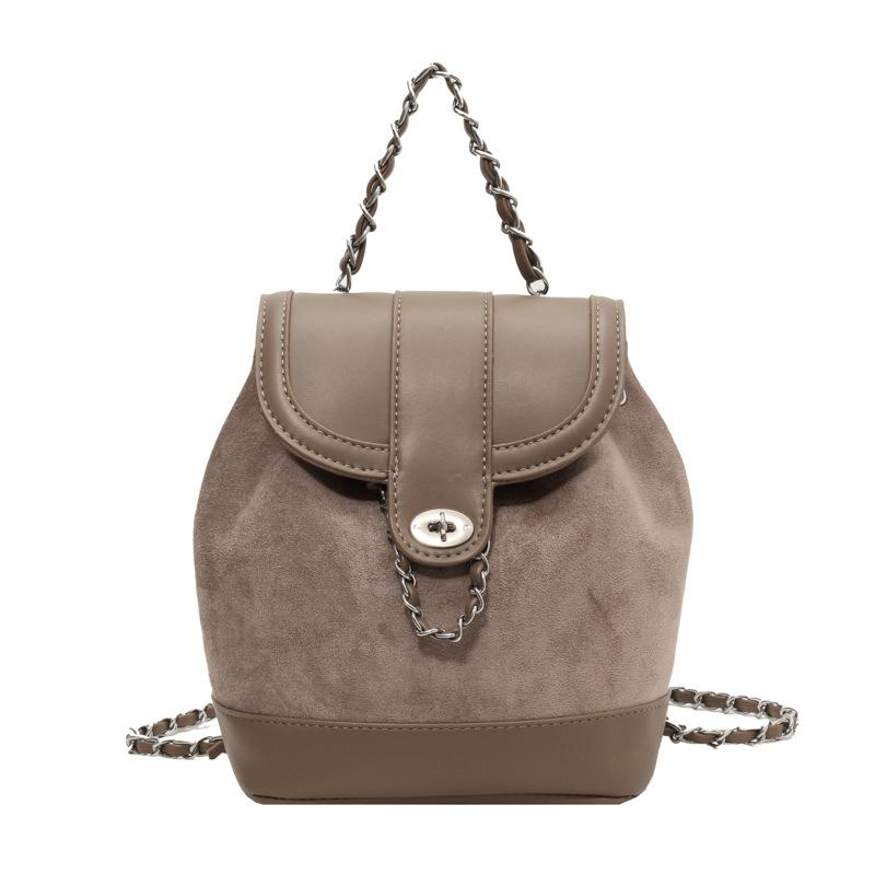 Премиум ретро замшевый цепной рюкзак женский повседневный модный сумка через плечо рюкзак-ведро 201219 серый 2798₽