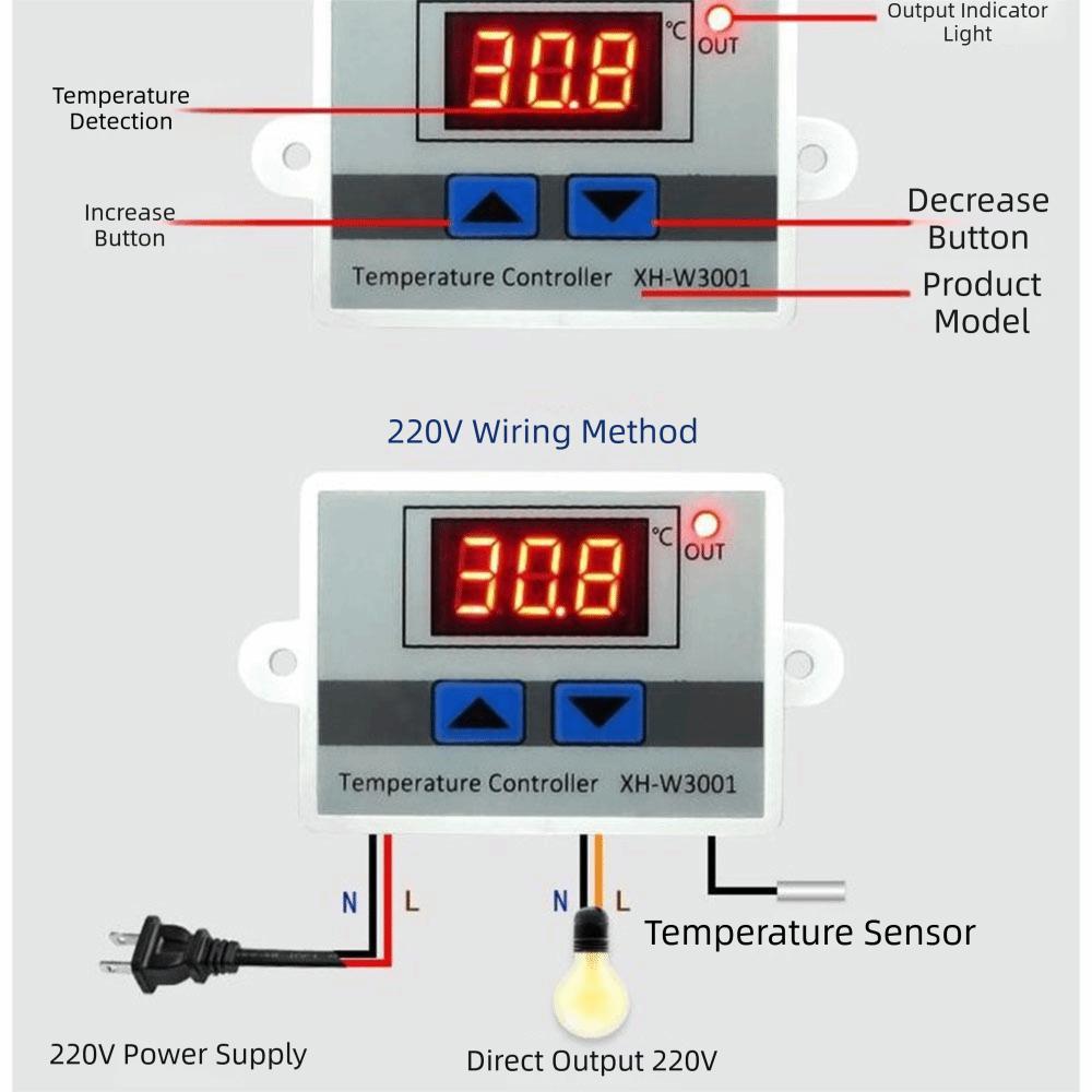 XH-W3001 Temperature Controller 12V 24V 110-220V Digital Temperature Controller  Incubator