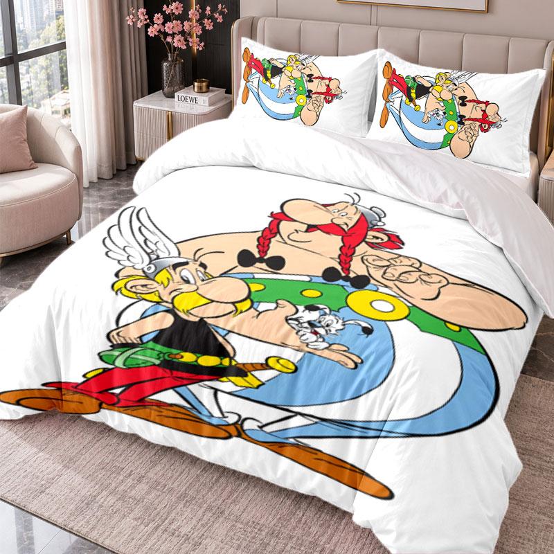 Asterix und Obelix 3-teiliges Bettwäsche-Set Bettbezug mit zwei Kissenbezügen für Schlafzimmer Heimdekoration