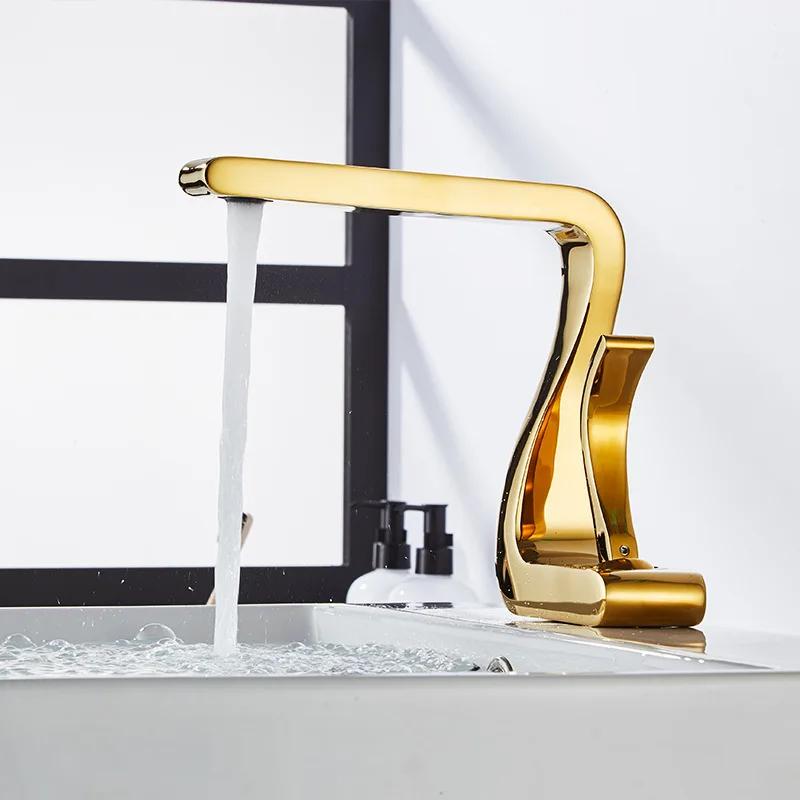 KEMAIDI White Gold Brass Bathroom Sink Faucet Single Handle Bathroom Faucets Hot Cold Mixer Tap Deck Mounted Z Shape Style