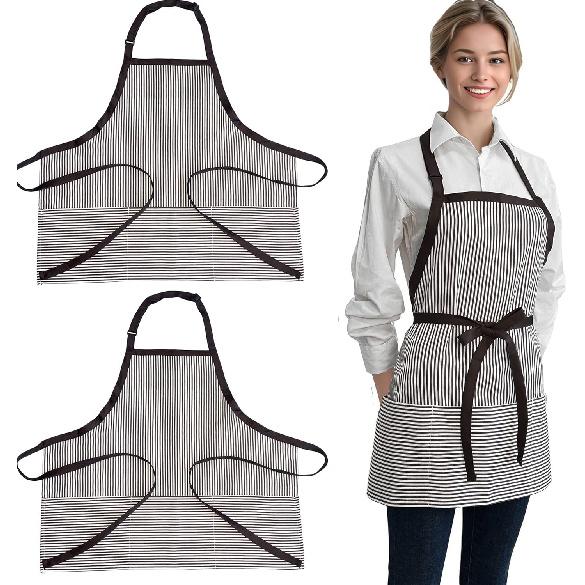 Chef Apron Striped Waitress Apron Kitchen Cooking Women Short Apron Adjustable Halter Cute Apron