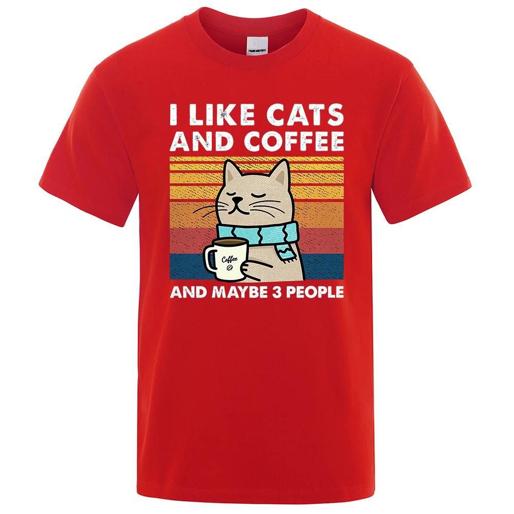 I Like Cats And Coffee Street Funny T-Shirt For Fashion Casual Loose Cotton Clothing Crewneck Breathable Tshirt Hip Hop Tees