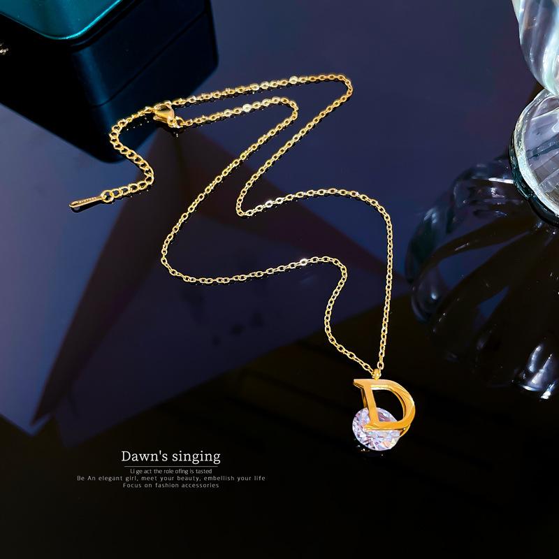 Light Luxury Minimalist Style D-Shaped Furnace Real Gold Necklace Female Collarbone Chain With Jewelry