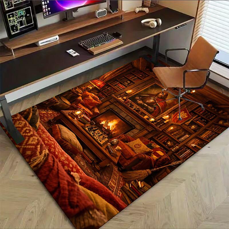 1PC Chessboard Library Non-Slip Floor Carpet Compatible for Office&Living Room&Bedroom&Dining room - Flat-Weave Machine-O328