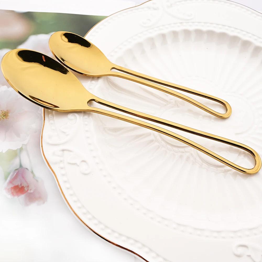 5Pcs Knife Fork Spoon Flatware Set Rainbow Hollowed Out Handle Dinnerware Set Stainless Steel Western Food Suit Silverware Set