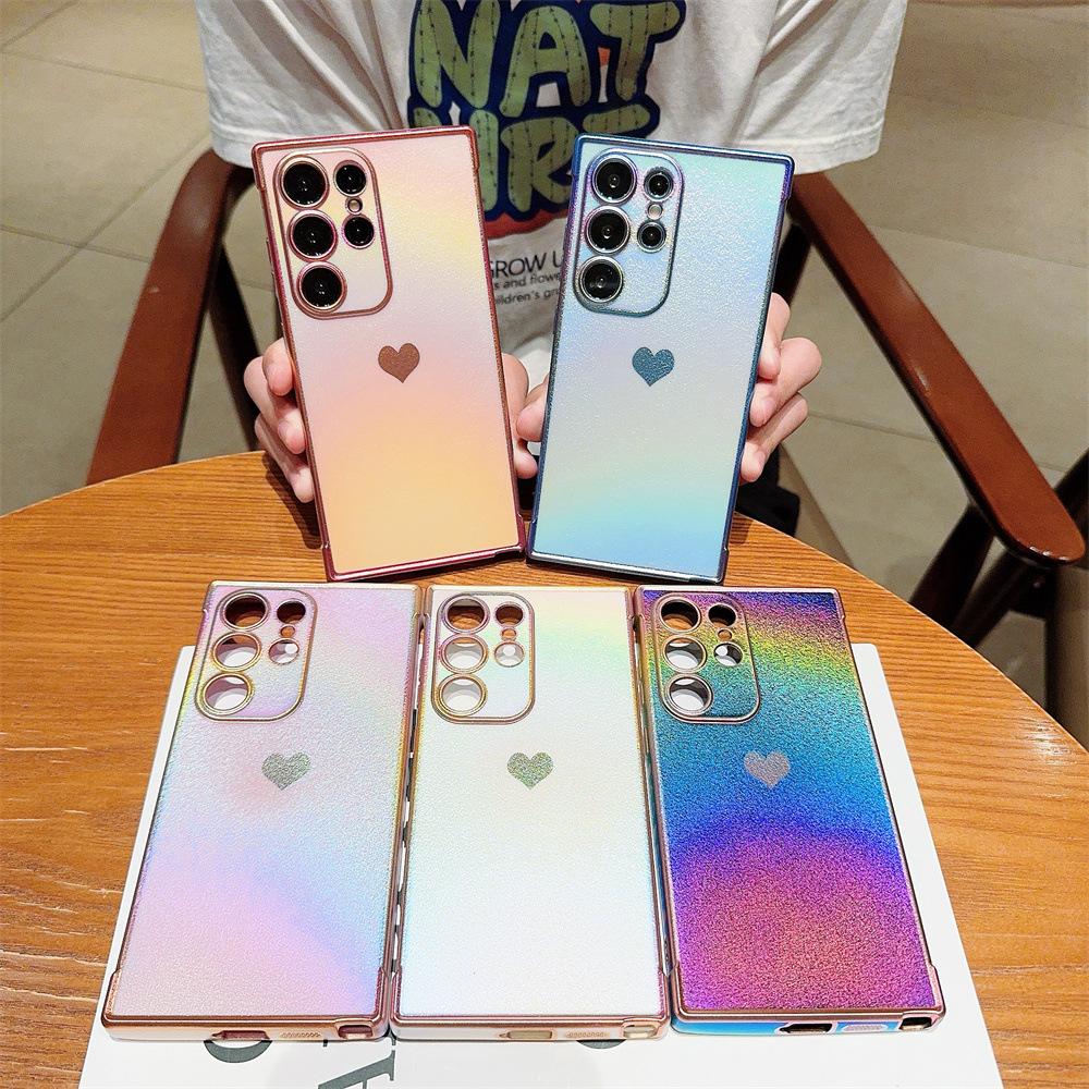 Electroplating Silk Pattern Love Suitable for Samsung S25 Ultra Apple IPhone 16 Gradient Phone Case Protection Case