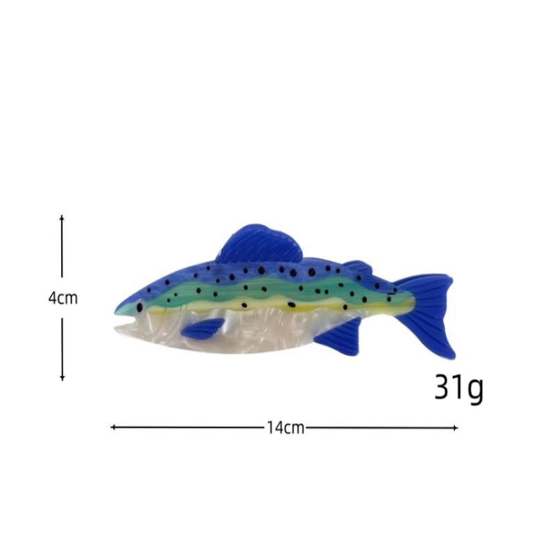Non-slip Hair Claw Clip Ocean Series Trout Print Eco-friendly Acetate Hair Clamp for Women Daily Summer Casual Outings
