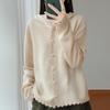 Women's 2025 Wool Knit Lace Button-Up Hooded Cardigan - Solid, Loose, Versatile Base Layer