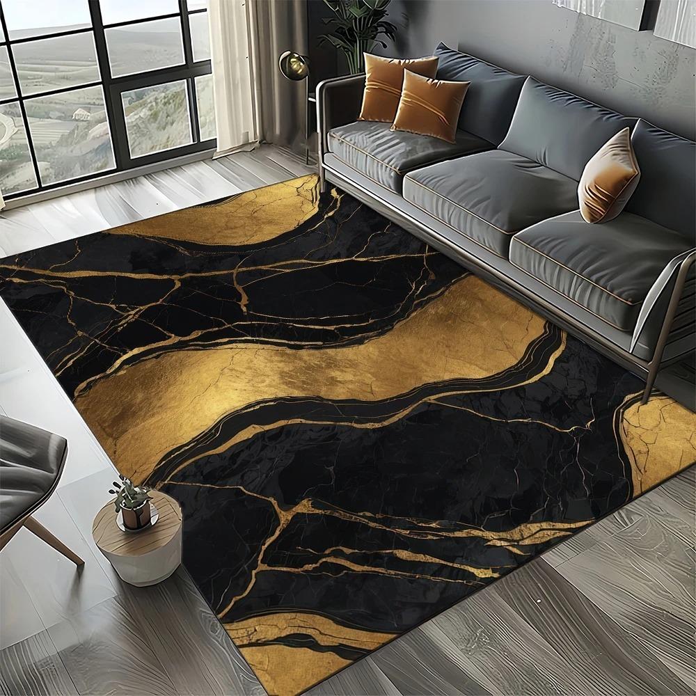 Moderne Gouden Gestreepte Marmeren Textuur Antislip Vloerkleed Voor Woonkamer Slaapkamer Bank Salontafel Woondecoratie Mat 40X60CM
