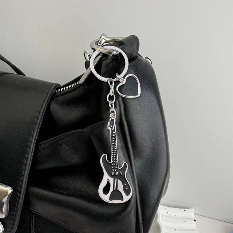 Elegant Full Rhinestones Hollow Metal Guitar Keychain Metal Keyring Pendant for Music Lovers and Fashion Enthusiasts