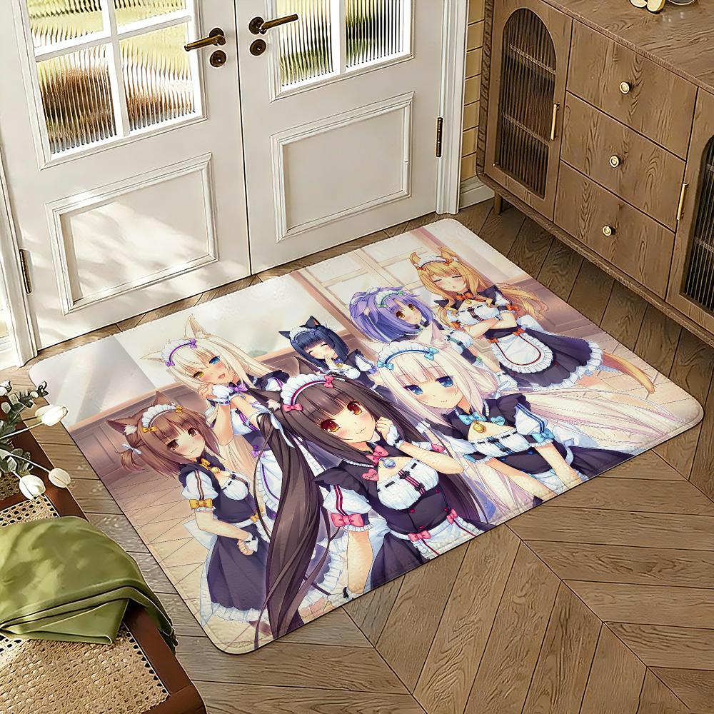 Anime Girl N-nekopara Game Maid Floor Mat Soft Thickened Absorbent Non-Slip Bedroom Living Room Door Mat Home Decor Flannel Rugs