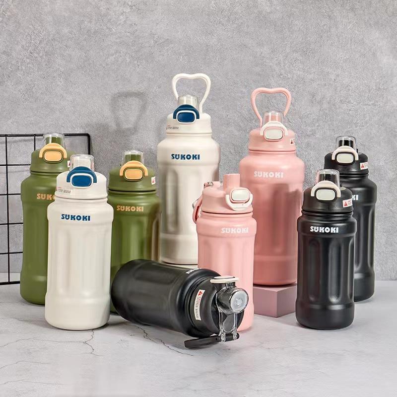 600/800/1000ml Large Capacity 316 Stainless Steel Thermos Cup Portable Handle Outdoor Sports and Fitness Drinking Cup Spring Lid Design Kettle