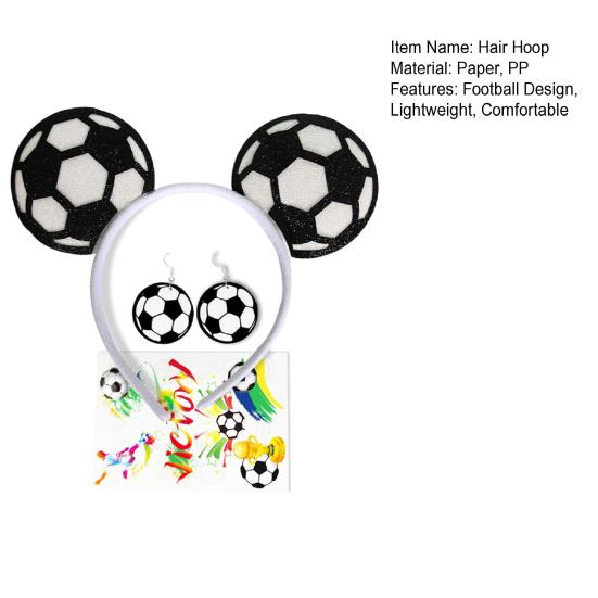 Conjunto de Tiara e Brincos com Adesivo Design Elástico Aro de Cabelo Conjunto de Brincos de Gancho Adereço de Animação com Tema de Futebol Acessórios para Dia de Jogo