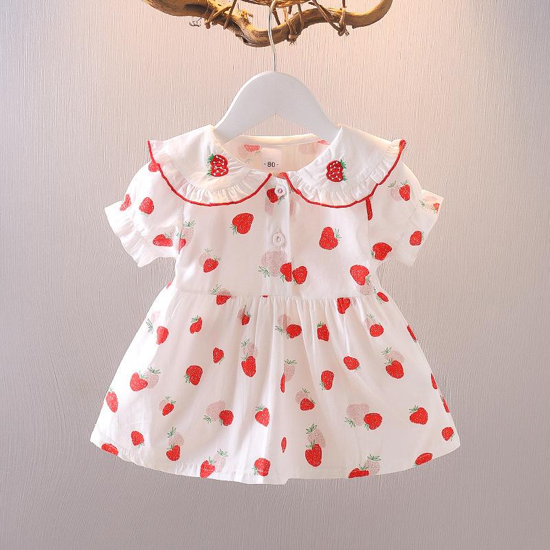 Summer Girls Strawberry Print Dress Cute Little Princess Baby Dress 80cm
