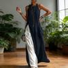 Damen Langes Fließendes Tanktop Seitenschlitz Rundhalsausschnitt Ärmellos Maxikleid Sommerlich Lässig Strand Sonnenkleid mit Taschen