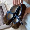 Scarpe Ballerine Tabi a Punta Divisa Donna Primavera Autunno Velluto Cinturino con Fibbia Mary Jane Eleganti Flanella Morbidi Mocassini da Donna