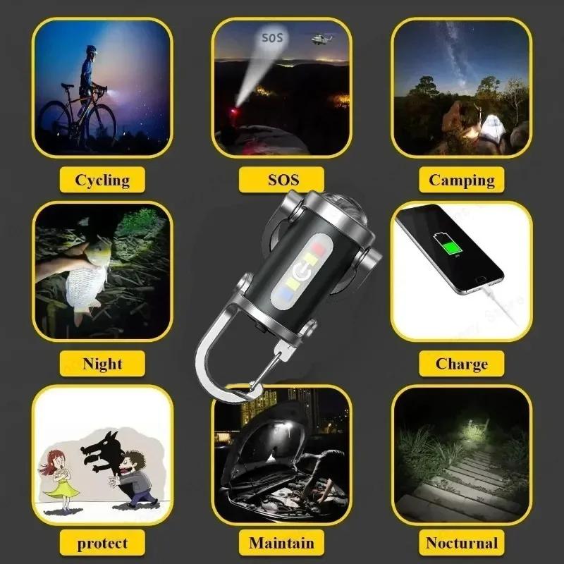 New COB LED Flashlight Keychain USB Rechargeable Waterproof Portable Camping Lantern for Stroller/Walking/Camping /Riding