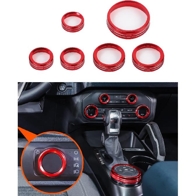 Savadicar CKT01 Billet Aluminum Control Knob Trim Sets, Headlight/4WD/HVAC Climate Control Knob Ring Bezels, Air Conditioner/Radio Switch Cover for