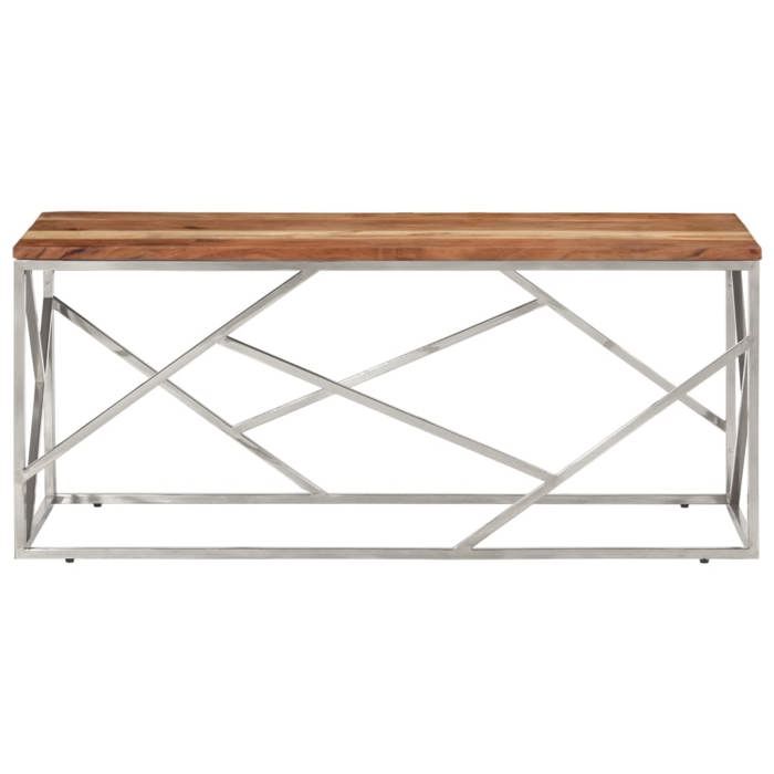 VidaXL Coffee Table Silver Stainless Steel and Solid Acacia Wood 349943