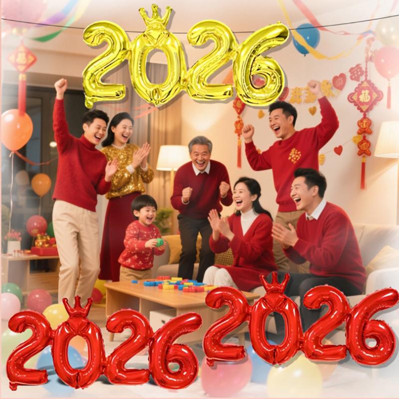 Vícebarevné 2026 Číselné balónky 16palcové Korunové fóliové balónky Silvestr Vánoce Promoce Narozeninová oslava Dekorace