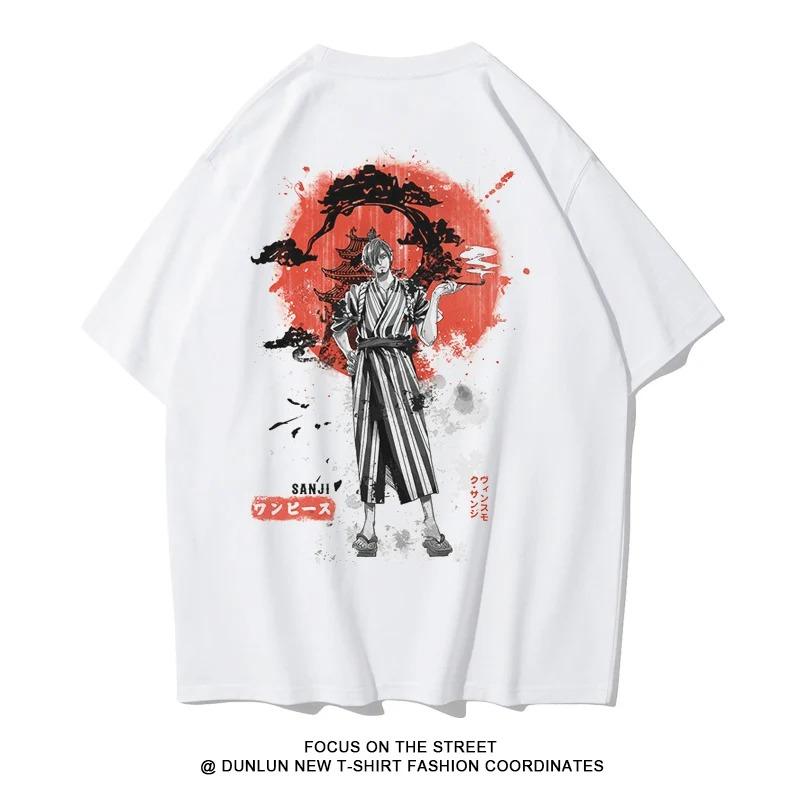 One Piece Roronoa Zoro Red Sun Ink Samurai Back Print T-Shirt Oversized Black Japanese Anime Streetwear T-shirt