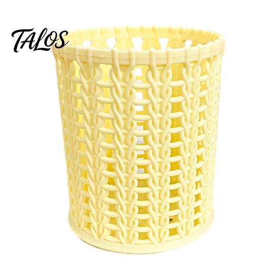 Talos Imitation Rattan Pen Holder, Round Hollow Desk Organizer, Large Capacity Pencil Cup for Pens Pencils Makeup Brushes, Nordic Office Home Decor