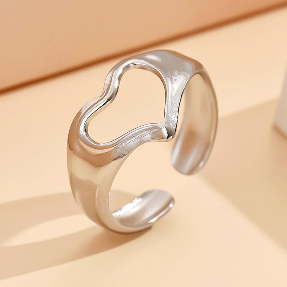 Sweet Fairy Heart Adjustable Open Ring for Women - Stainless Steel and Titanium Jewelry