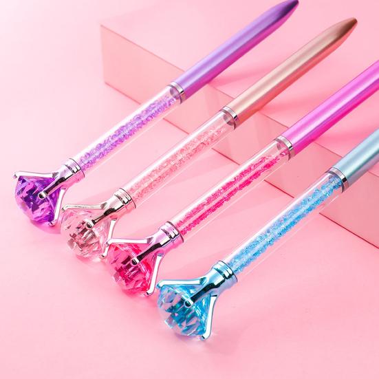 8 pezzi di penna in finto cristallo scrittura liscia inchiostro costante nucleo rotante senza cappello pennino di precisione scrittura strass scettro penna accessorio scolastico