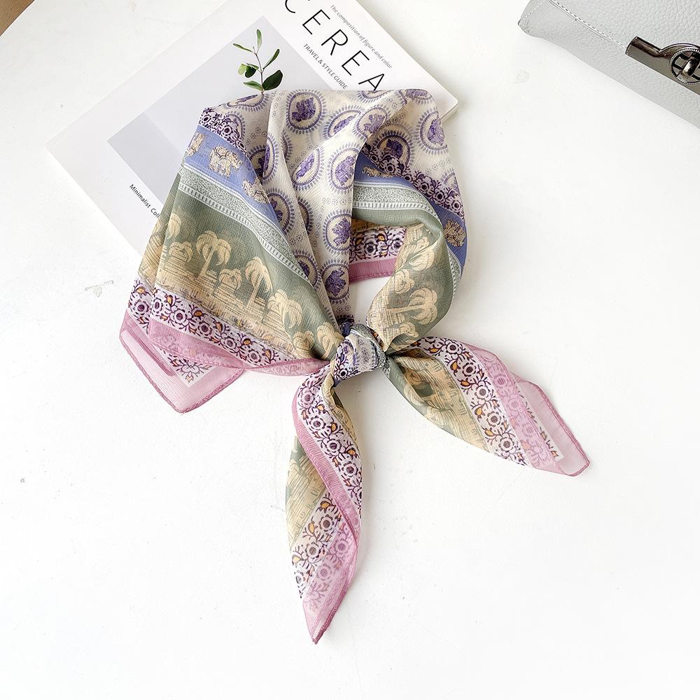 Temperament Silk Scarf Square Scarf Women's Soft Xili Yarn Versatile Scarf Sun Protection Neck Covering Scarf Cashew Nut Square Scarf Thin Scarf