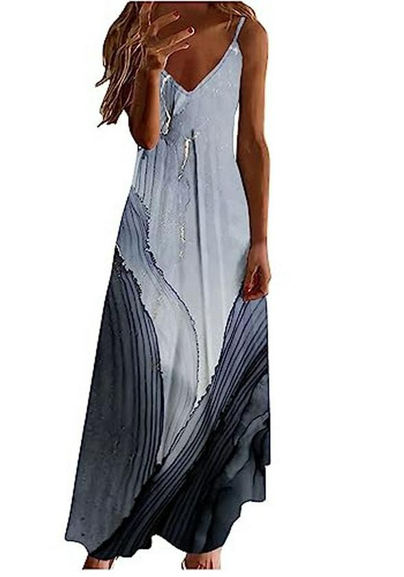Women's Plus Size V-Neck Spaghetti Strap Long Dress - European & American Style