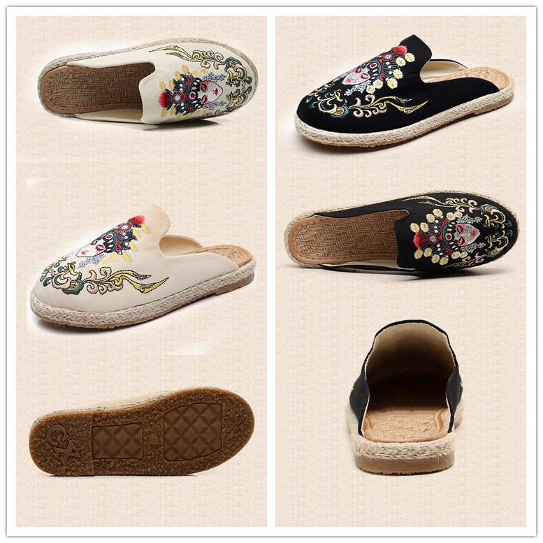 Women Summer Embroidery Canvas Slippers