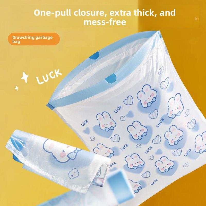 Blue Heart Rabbit Drawstring Cute Cartoon Home Kitchen Handheld Thick Printed Garbage Bag
