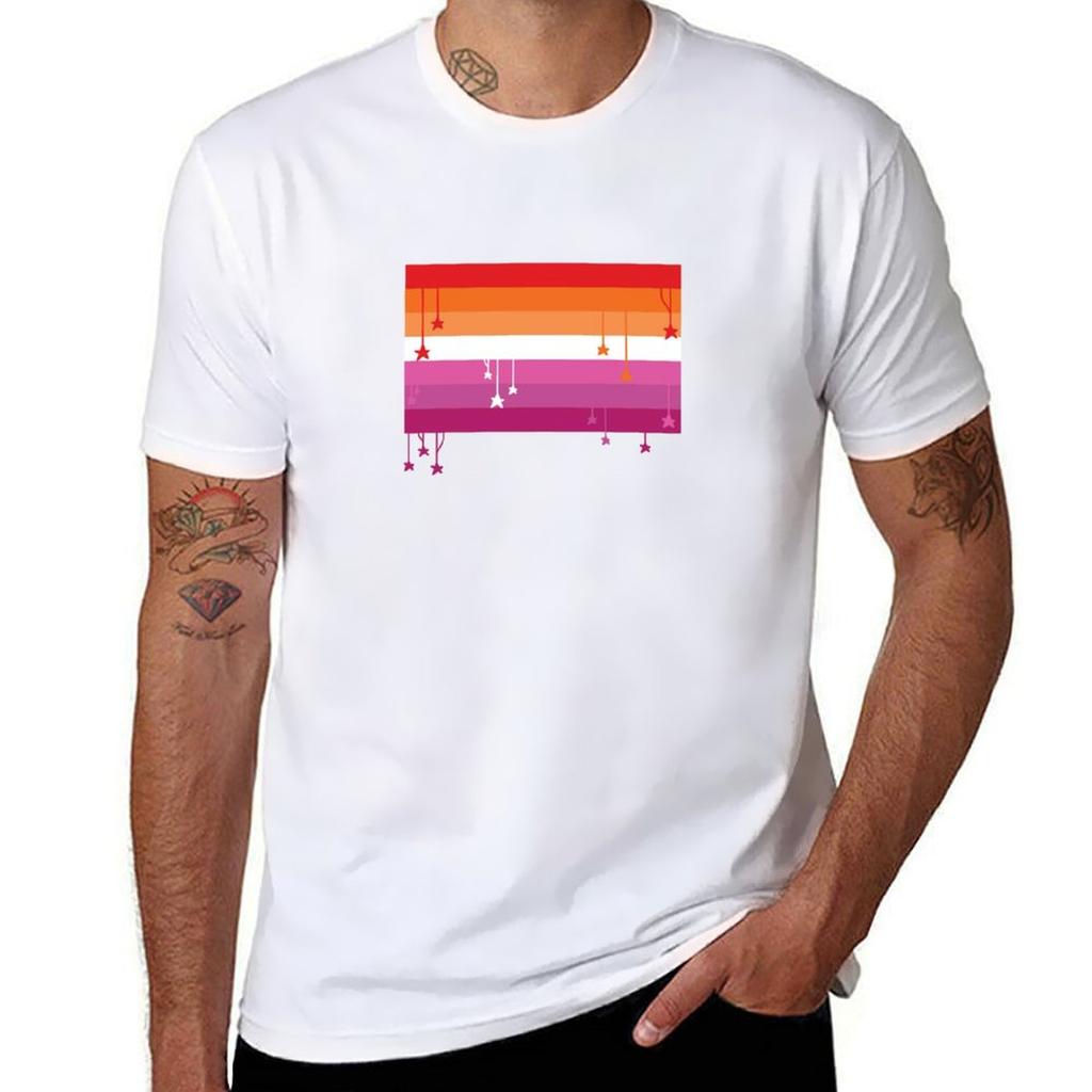 Starry Lesbian Flag Tshirt Athletic Fit Sports Short Sleeve Top