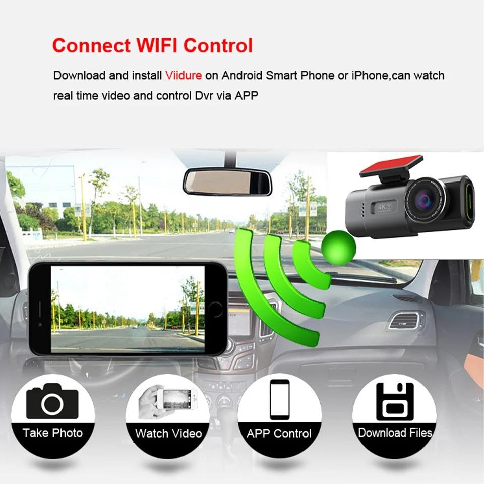 Nouveau double objectif 4K enregistreur de conduite Mini caméra GPS Wifi stationnement 24 heures avec caméra de recul 1080P Vision nocturne boîte noire enregistrement de voiture à bord