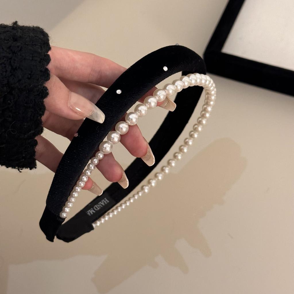 French High-end Double-layer Pearl Hair Band, Sponge Headband, Retro and Exquisite Hair Accessory