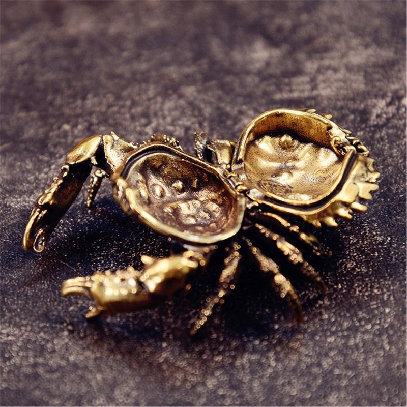 Handcrafted Brasses Crabs Figurine With Openable Shell Miniature Trinket Box For Desktop Display And Tea Table Decors