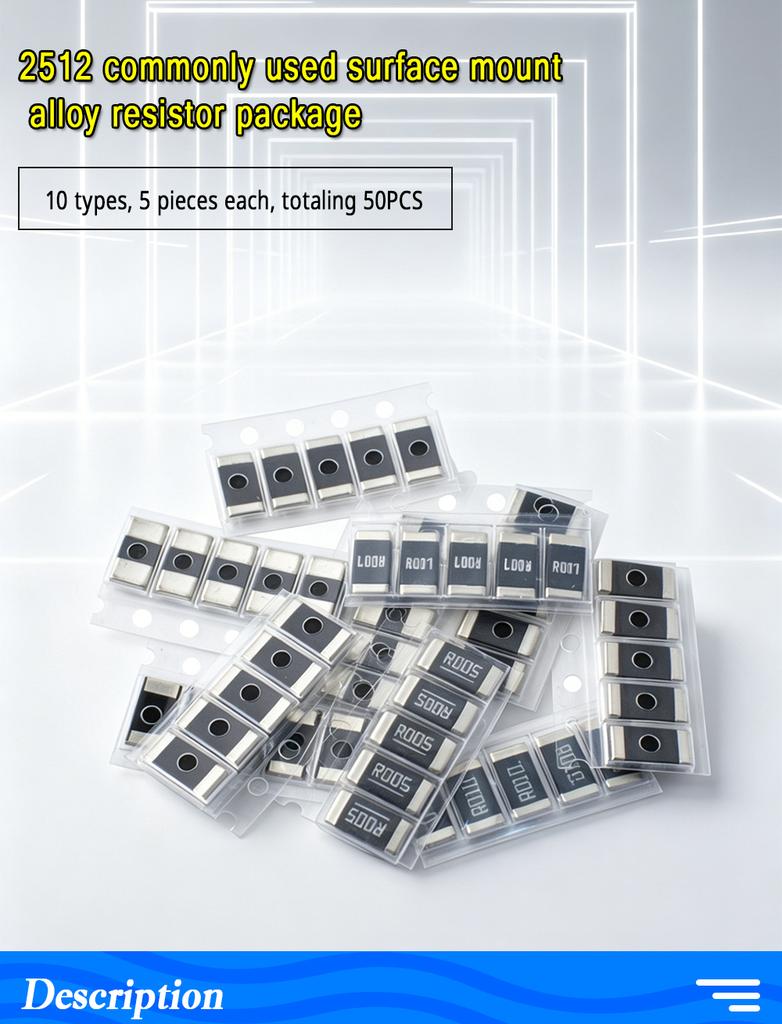 LIZAO 2512 SMD Alloy Current Sensing Resistor Kit 50pcs 10 Values R001 to R100 Assorted Kit