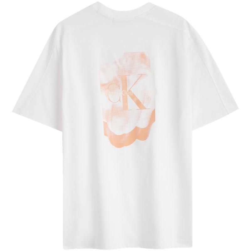 Calvin Klein Sun Protection Cool Feel Casual Boyfriend Style Printed Loose Short Sleeve T-Shirt Women Tops Moonlight-White J223339