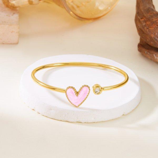 

Stainless Steel Gold Plated Simple Enamel Heart Cuff Bangles Bracelets for Women High Quality Crystal Bracelets Jewelry
