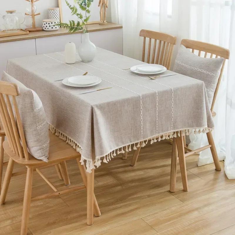 

Скатерть, хлопчатобумажные льняные скатерти, не мнется, не выцветает, прямоугольная крышка с кисточкой для внутреннего и наружного обеденного стола 140X240cm