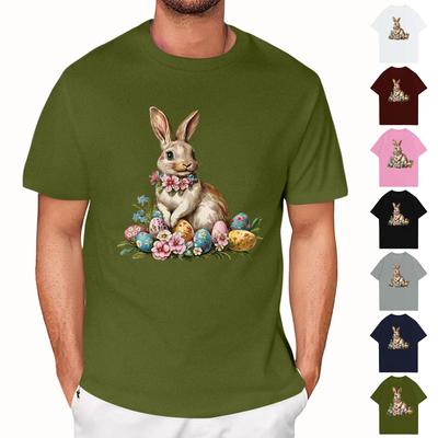 Pâques - T-shirt Décontracté Ample à Imprimé Lapin pour Homme Col Rond Pull-over Haut à Manches Courtes