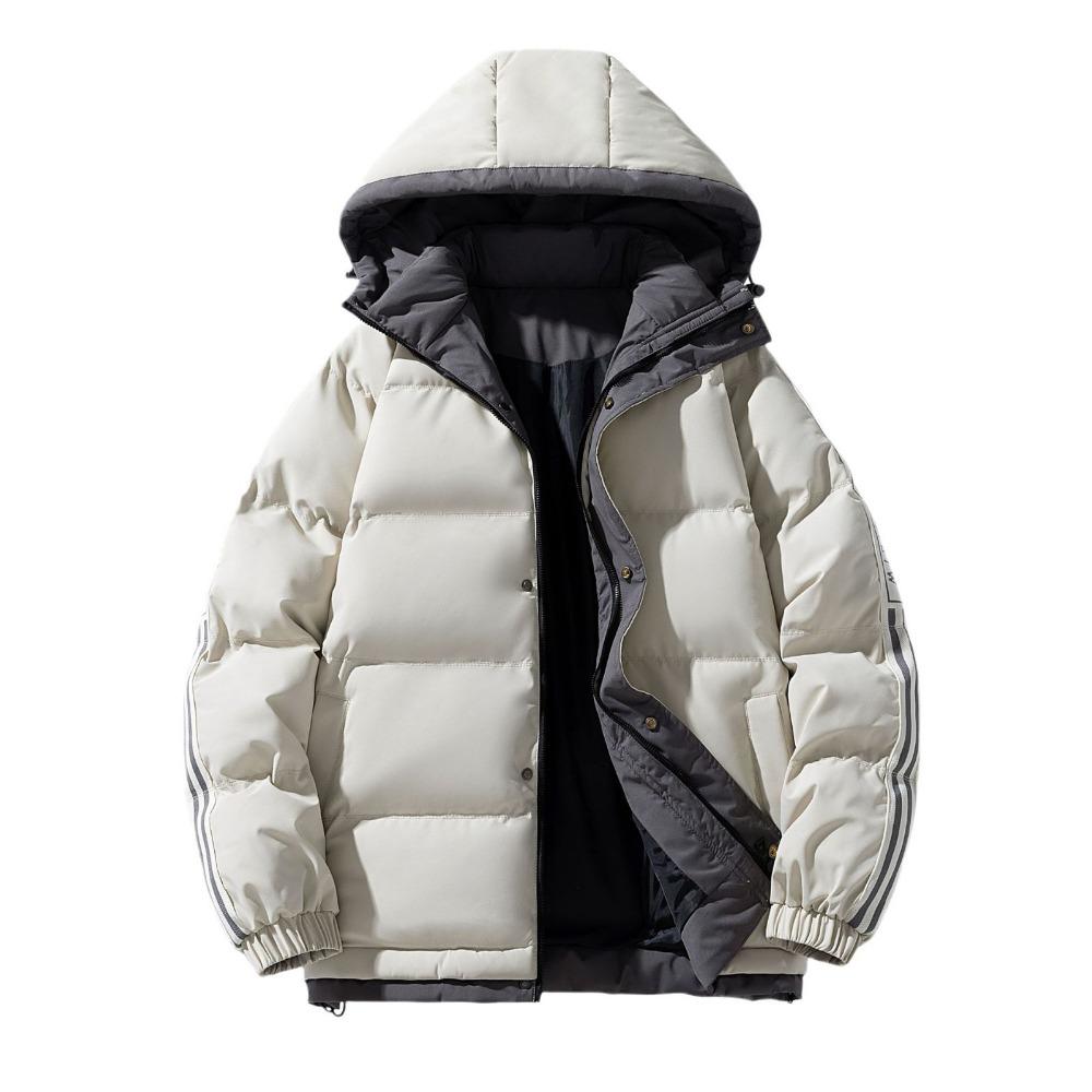 Youth cotton-padded men's winter new thickened two-bar cotton-padded jacket loose large size fattened hooded jacket men's cotton-padded clothes
