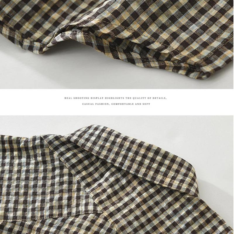 Harajuku Style Short Sleeve Plaid Shirts for Men Summer Casual Tops Button Bubble Shirt Male