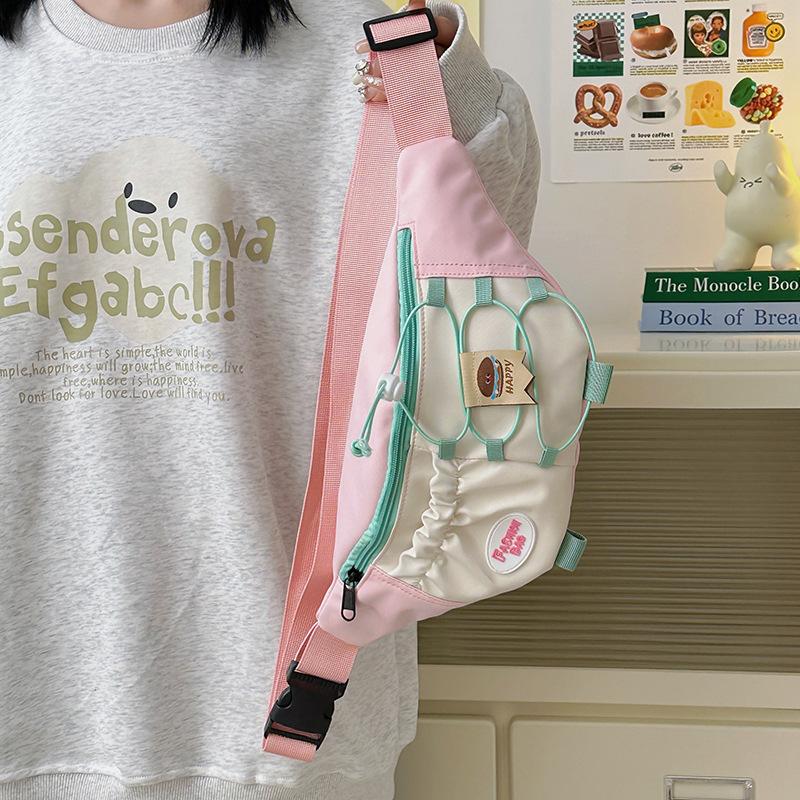 

Harajuku retro contrasting breast bag niche design casual versatile shoulder bag cycling sports commuter messenger bag розовый